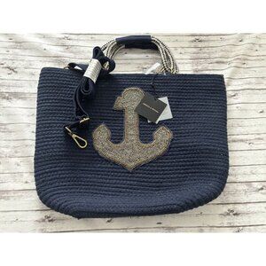 America & Beyond Embellished Jute Tote Crossbody Strap Whale Vacation Beach NWT